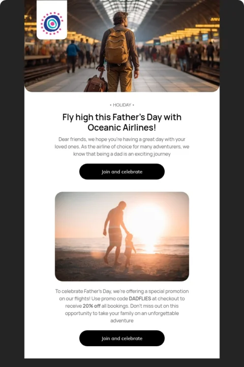 Father's Day email template for travel industry