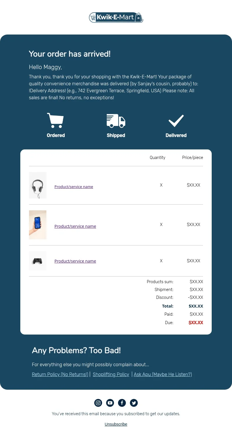 E-Mart email template for desktop