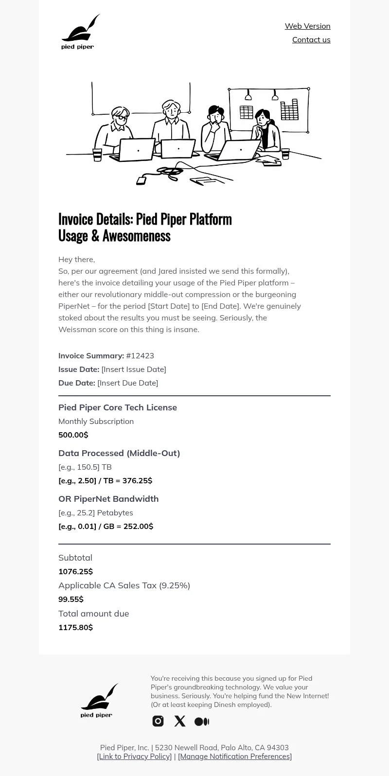 Invoice email template for desktop
