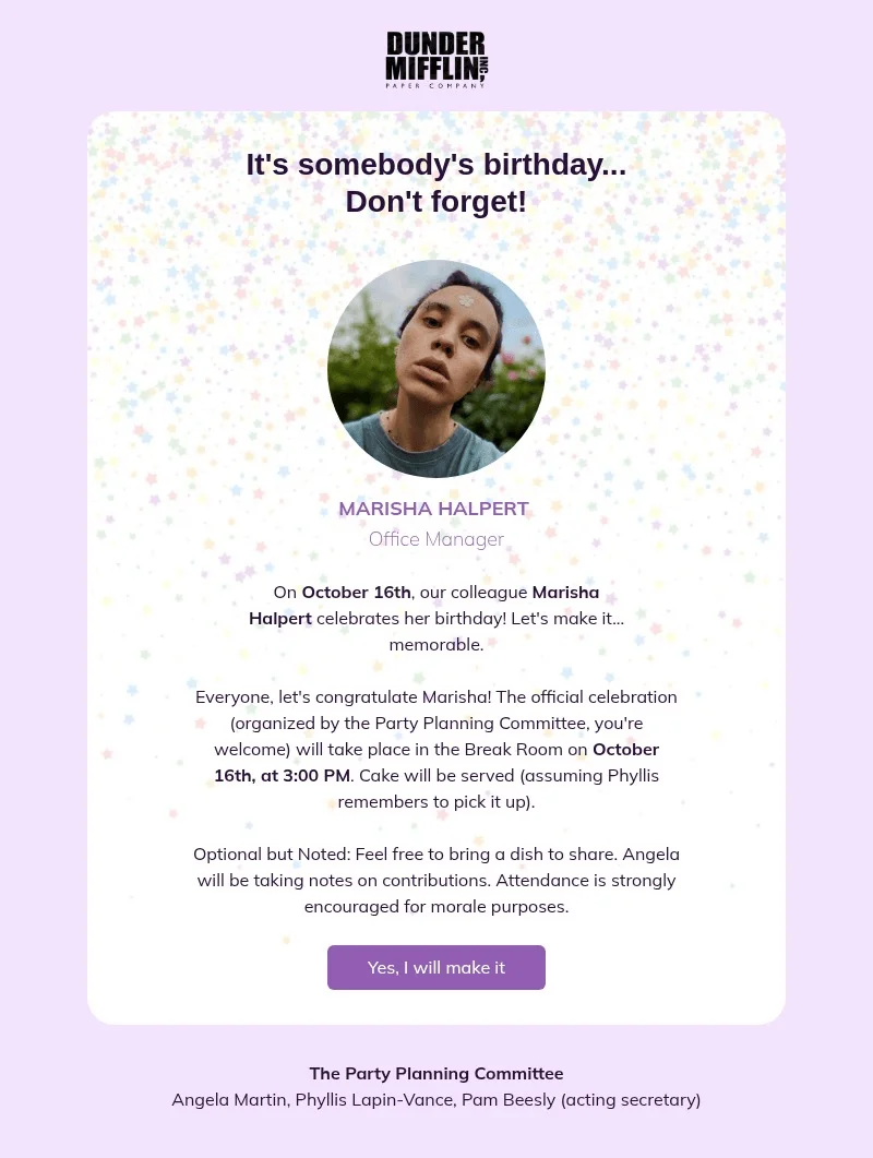 Birthday Reminder email template for desktop