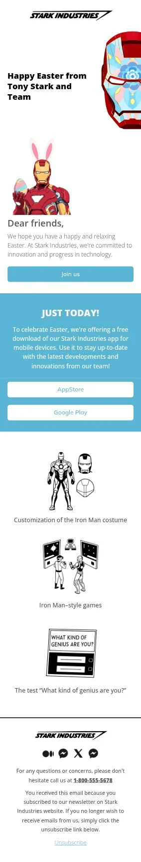 Easter Industries email template for mobile