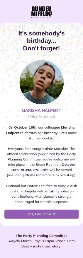 Birthday Reminder email template for mobile
