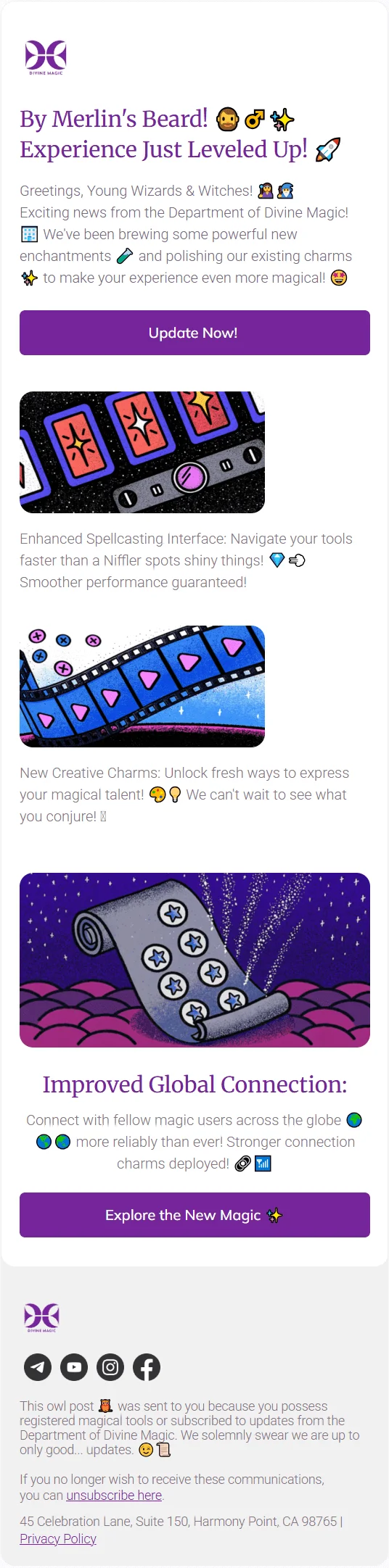 Divine Magic email template for mobile