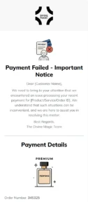 Payment Failure email template for mobile