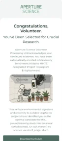 Aperture Science email template for mobile