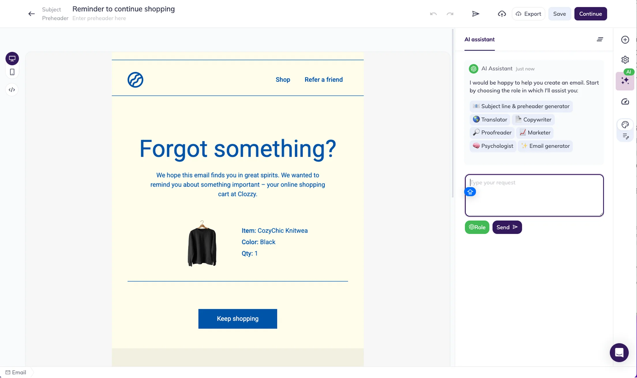 Abandoned cart recovery email