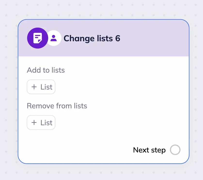 The Change list block in Selzy’s scenario editor. 