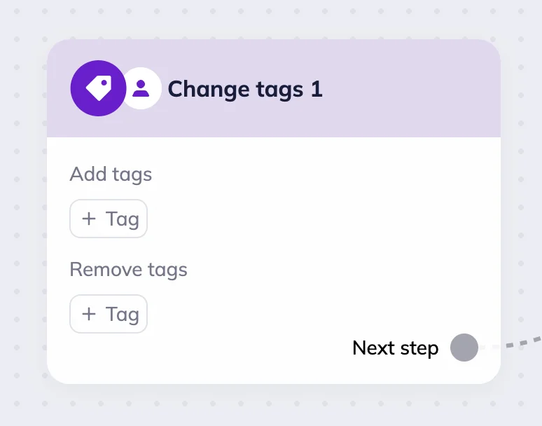 The Change tag block in Selzy’s scenario editor. 