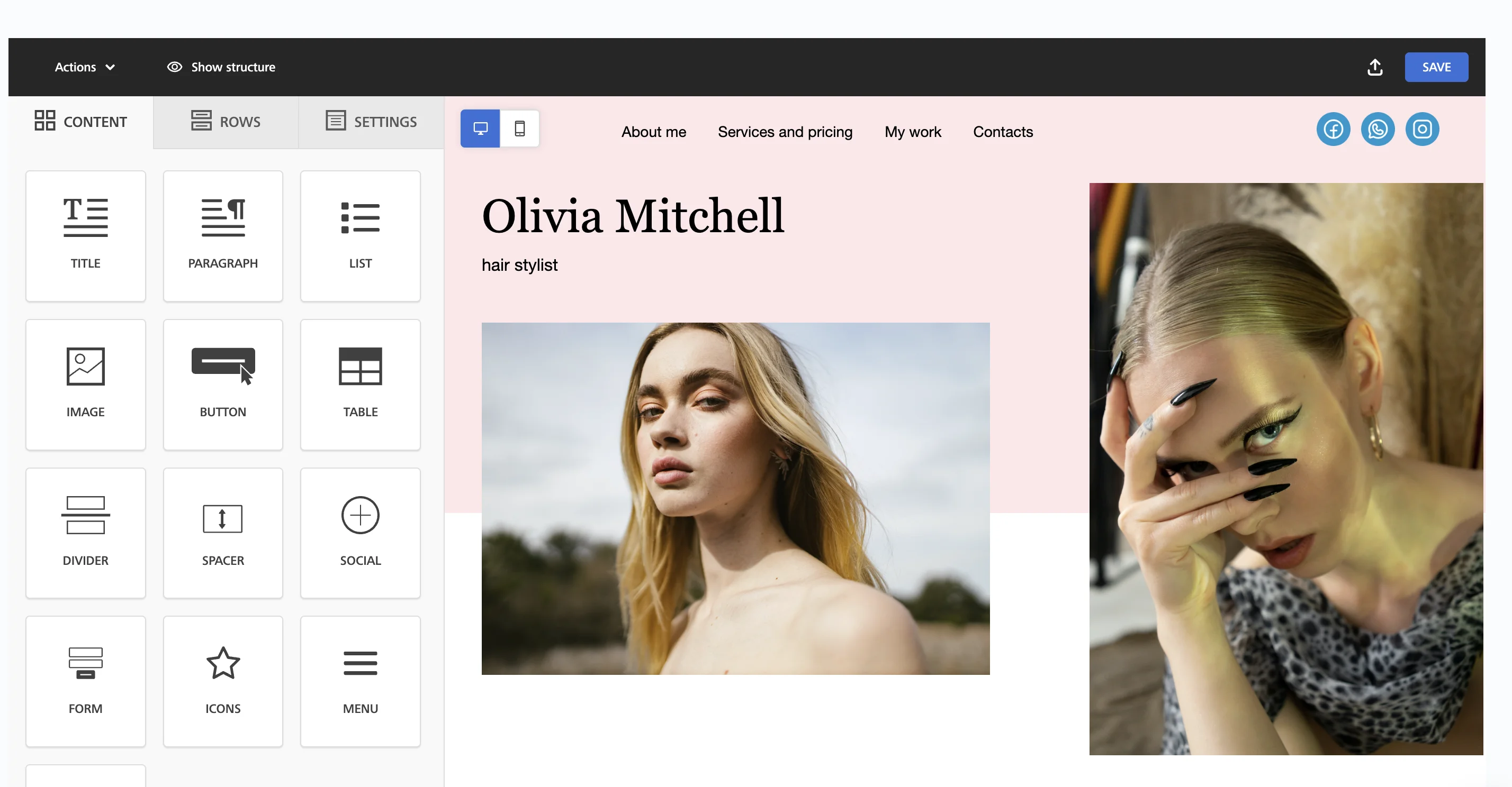 An example of the template opened in the Landing page builder 