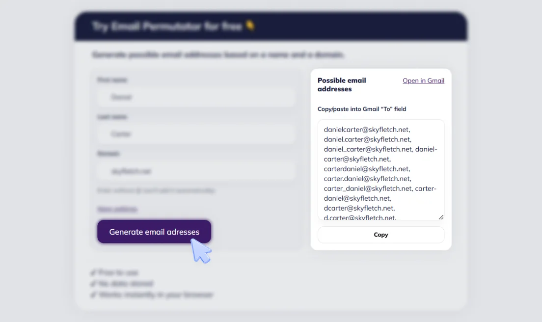 Generate possible email addresses