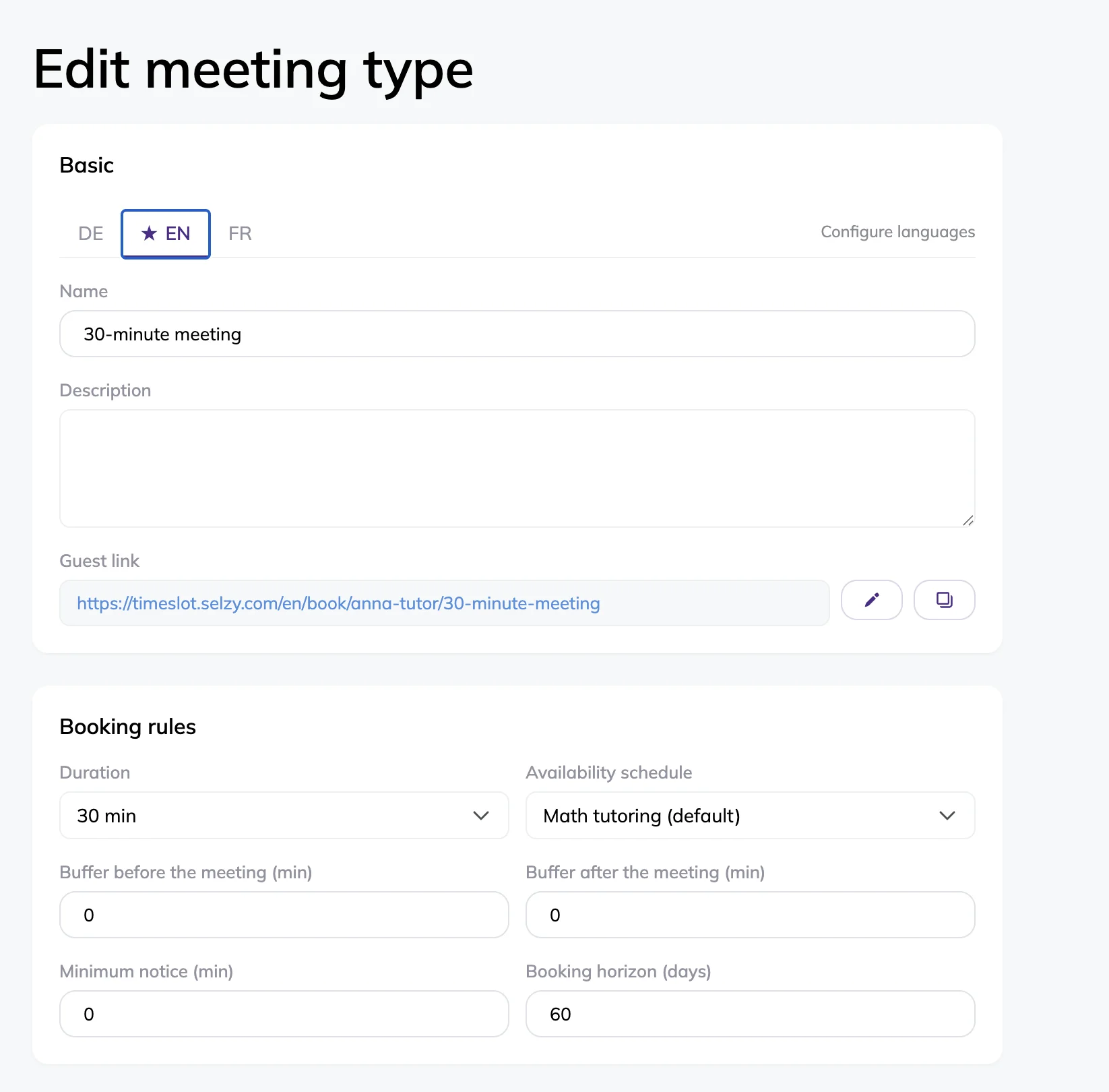 Edit meeting type page 