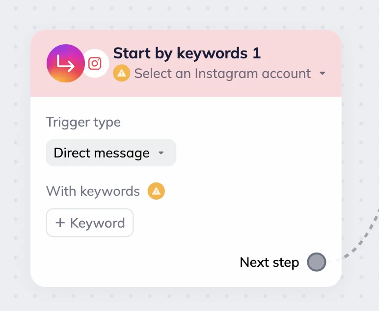 Instagram keyword trigger block in Selzyβs omnichannel automation scenario