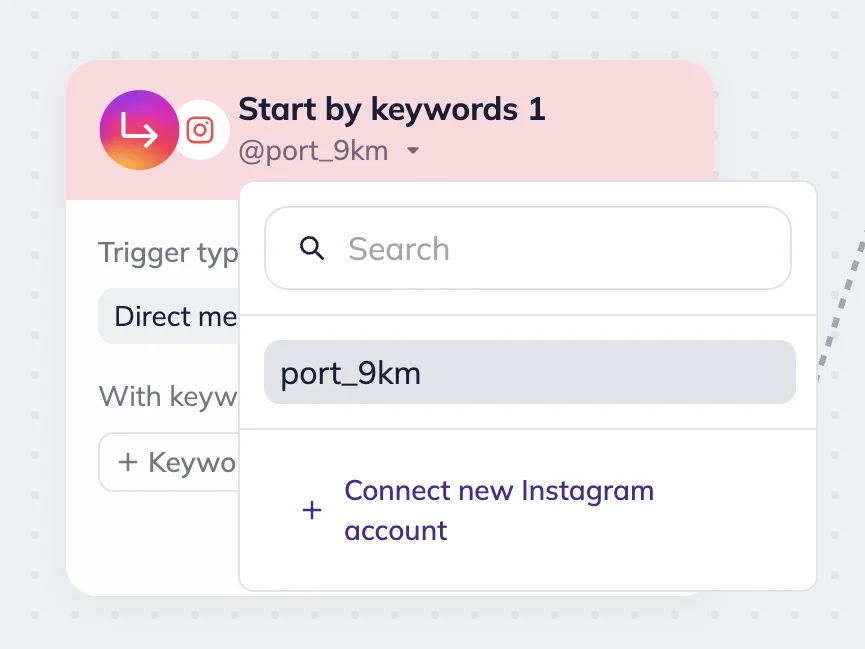 βSelect an Instagram accountβ dropdown menu with one Instagram account listed