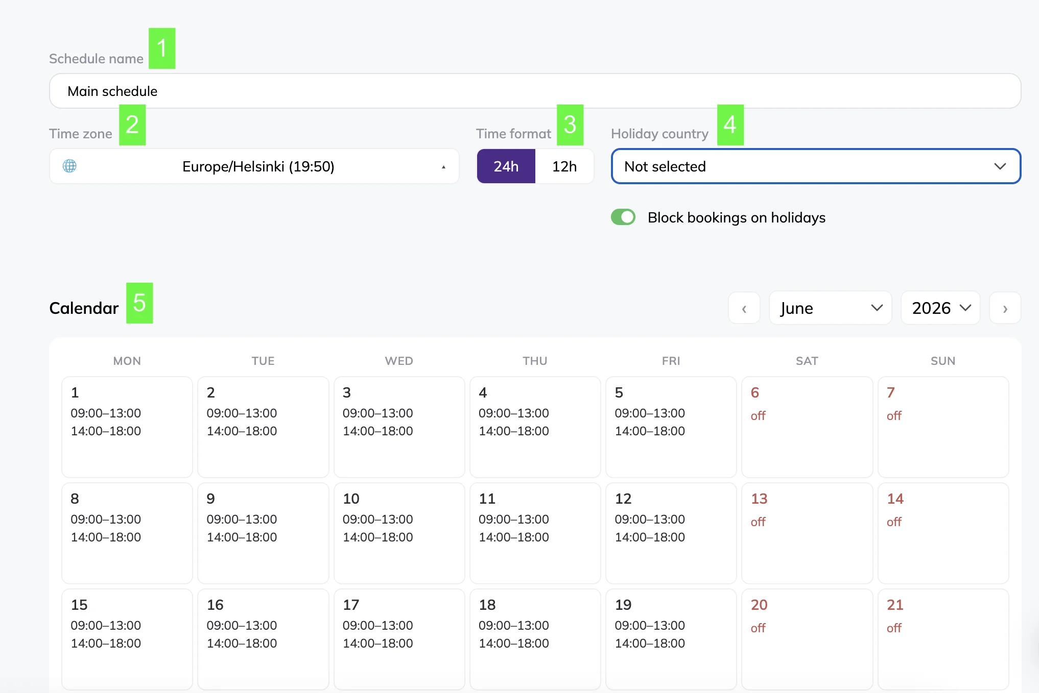 Schedule editing page in Selzy