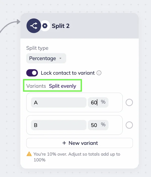 Split block example with the Split evenly feature highlighted