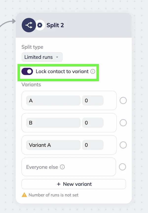 Split block example with the Lock contact to variant feature highlighted