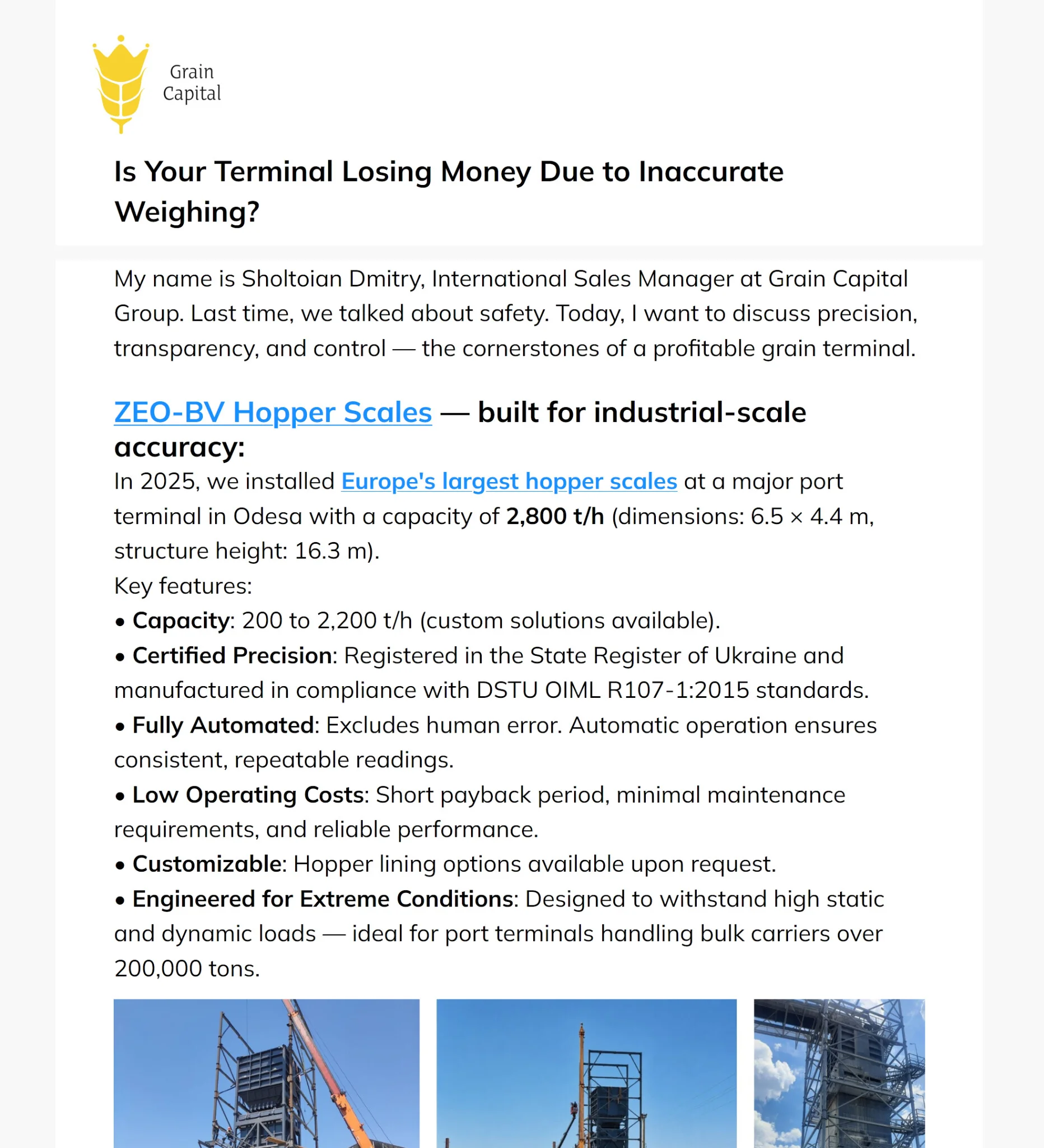 Grain Capital email campaign created and sent with Selzy