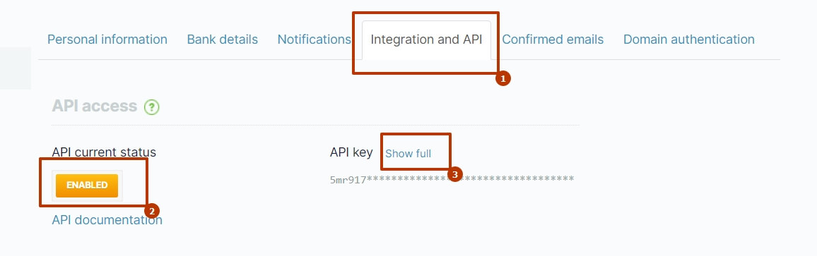 Enabled API key in Integration and API.