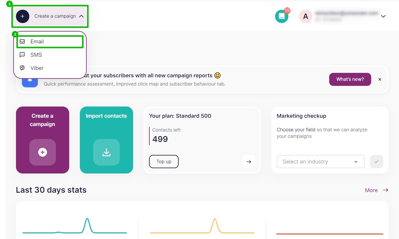 Buttons for creating a campaign in your personal account