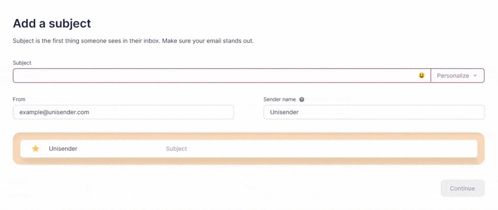 Enter and personalize subject line