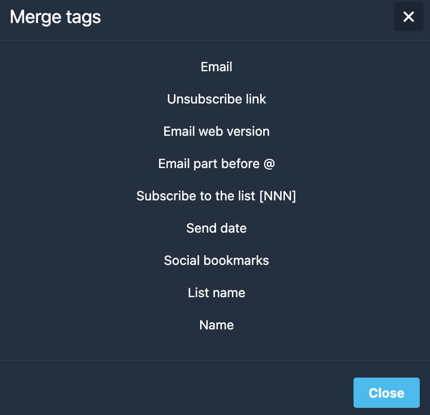 Choosing merge tags from the list.
