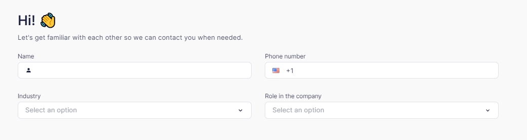 Type in your name, your phone number, and some info about your company.