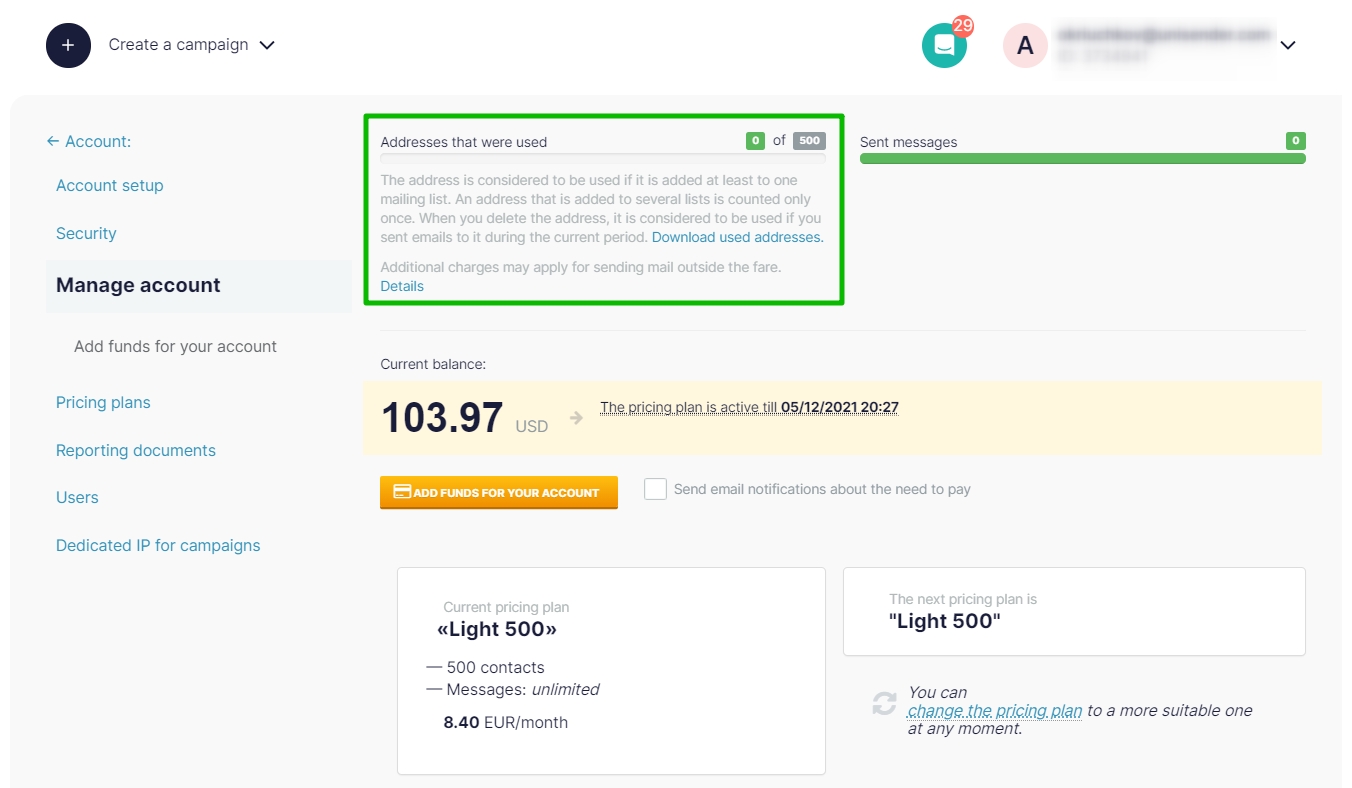 The contacts limit for the Light Plan.
