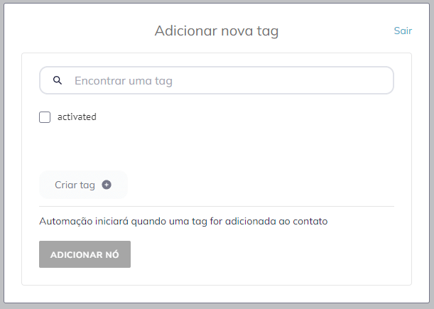 A janela pop-up “Adicionar nova tag”, na qual você pode buscar a tag, clicar em uma tag existente para adicioná-la ou criar uma nova tag.