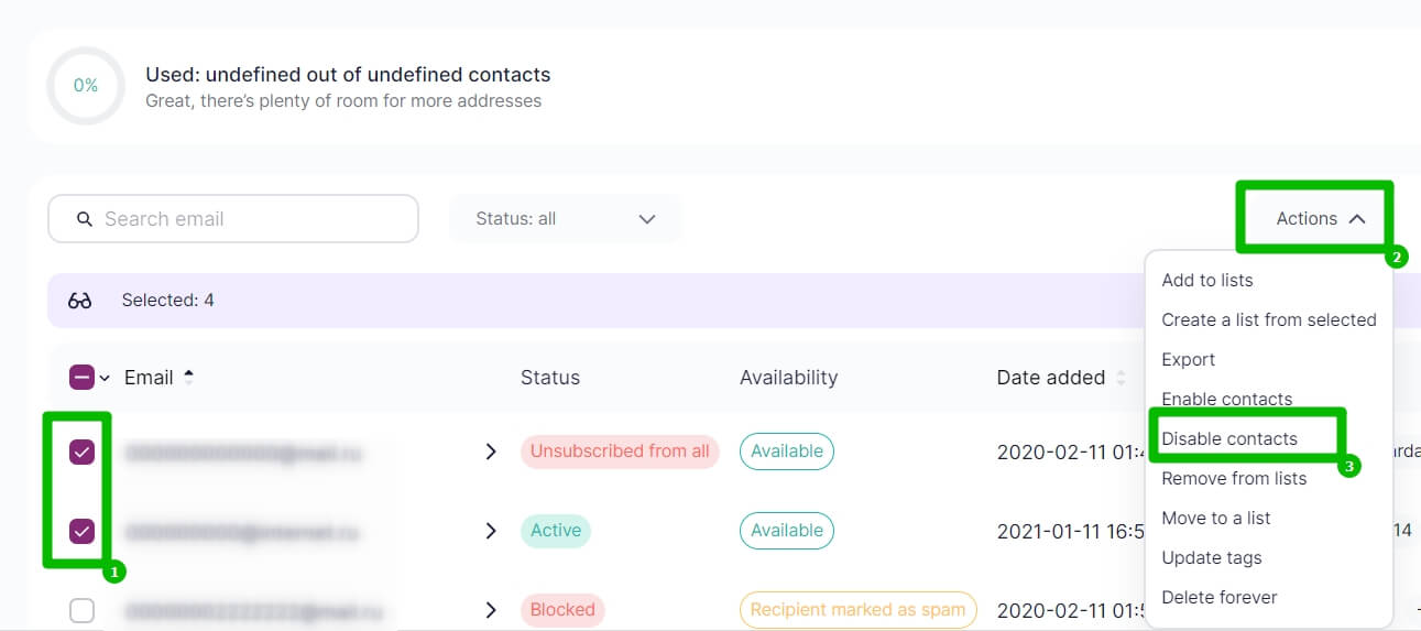 Disabling the contacts.