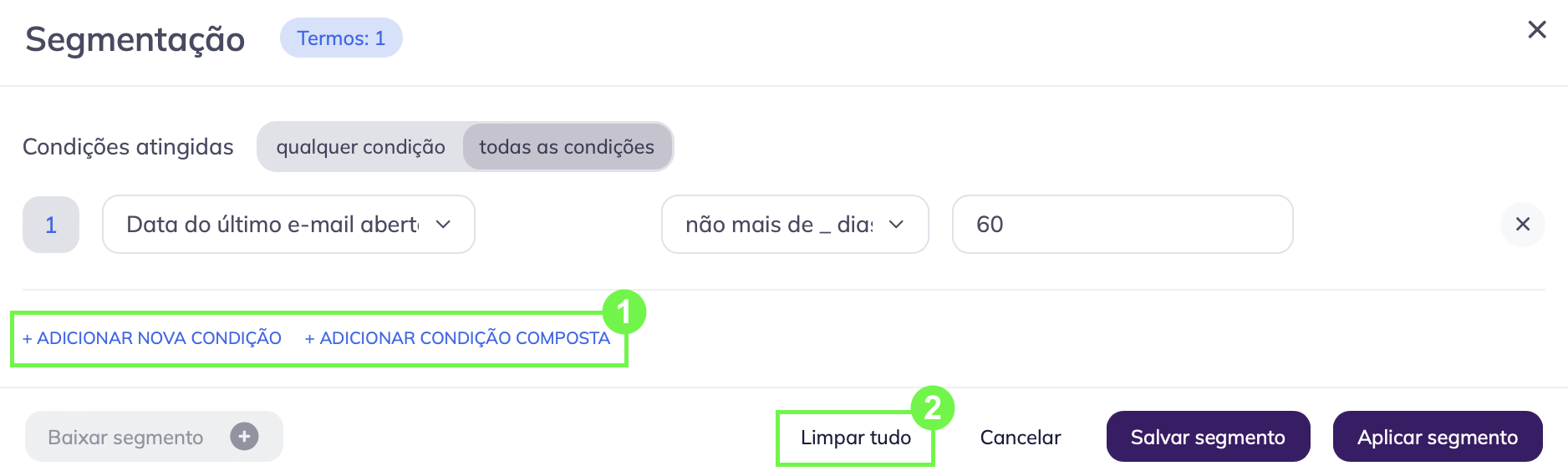 Segmentação de contatos a partir de listas de contatos: janela de segmentação