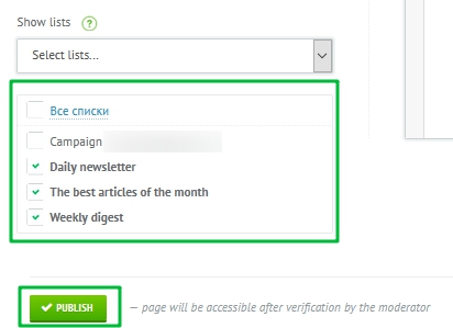 selection of lists for unsubscription.