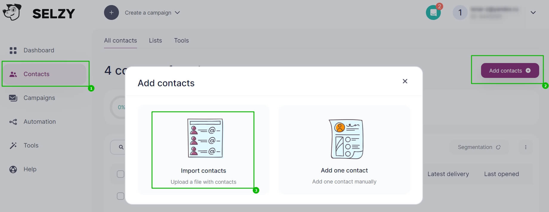 Button for importing contacts.