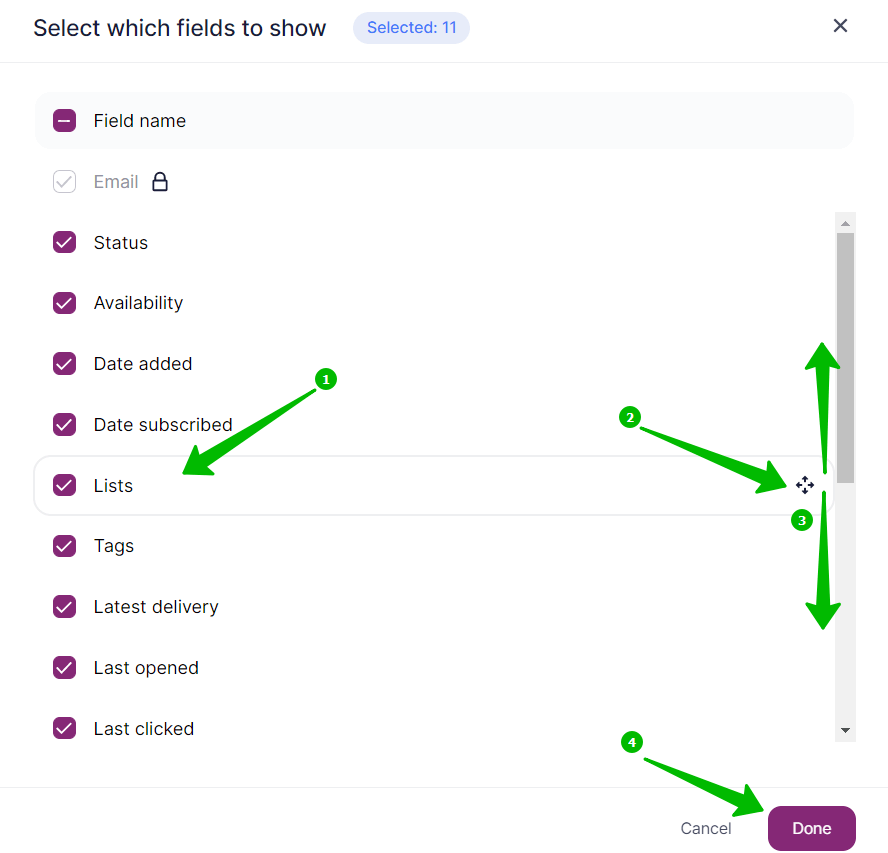 Customizing the view of columns in the list.