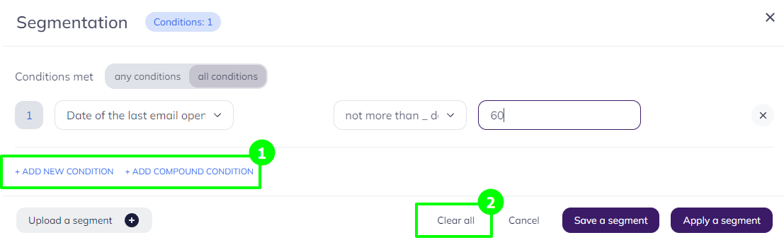 Segmenting contacts from contact lists: segmentation window 