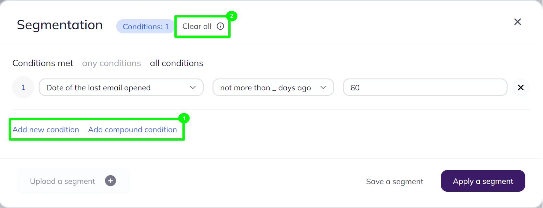 Choosing conditions for segmentation