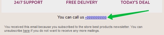 Displaying a link to the phone number in the email