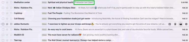 An example of an email preview without the first lines of text being pulled into the preheader line