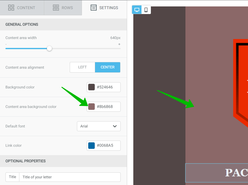 How to change the content area background color.