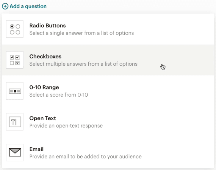 Mailchimp survey options