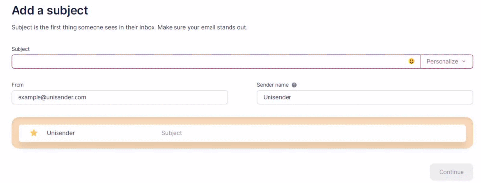 Enter and personalize subject line