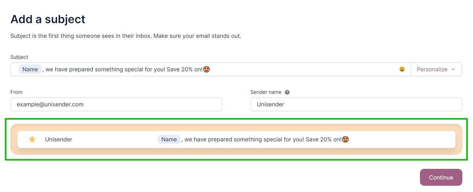 Enter and personalize subject line