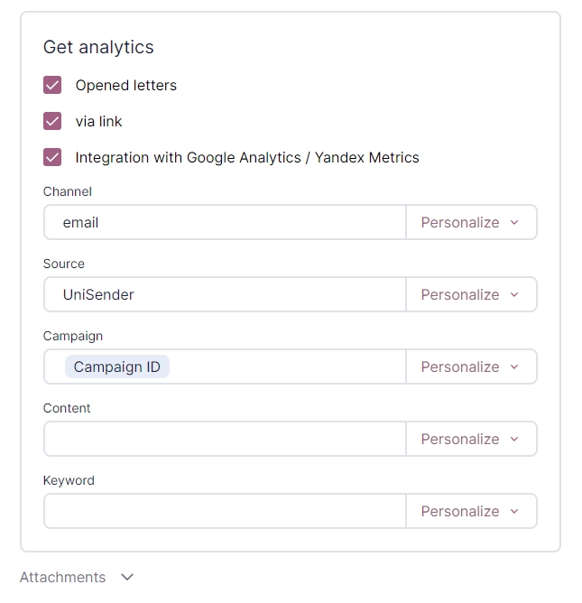 Additional settings of campaign statistics collection