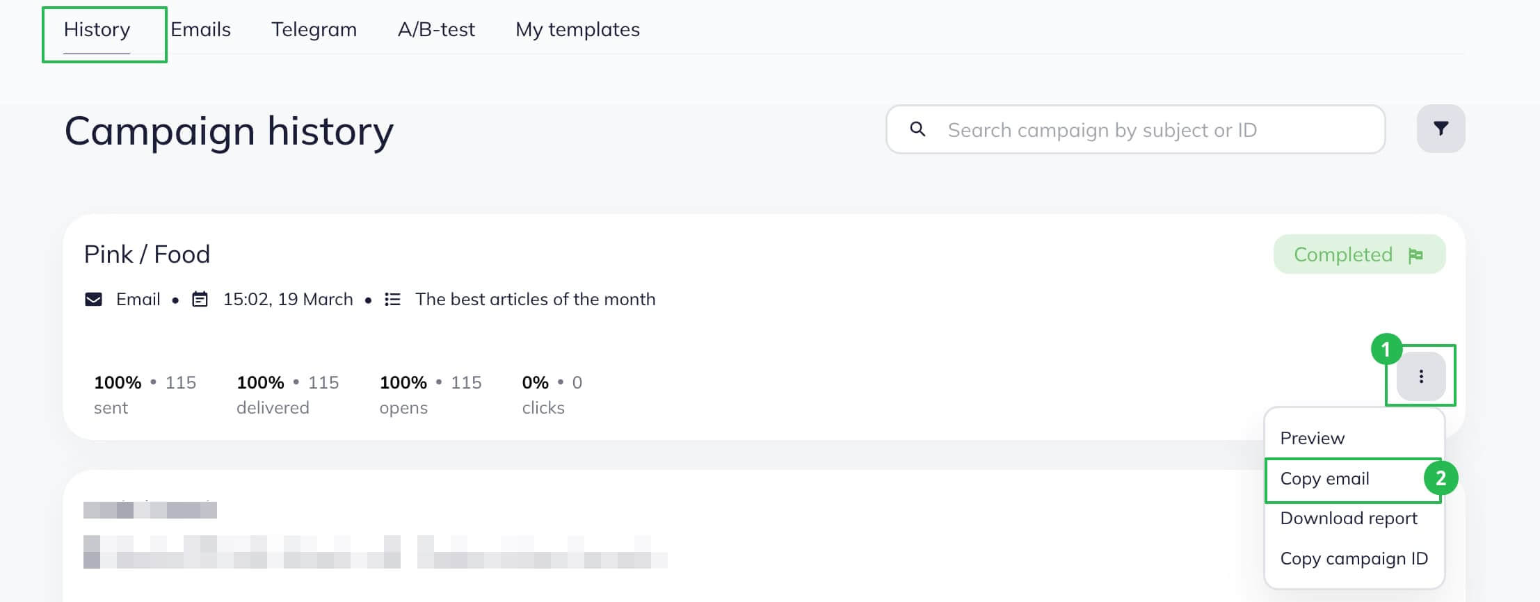 Click on the name of your campaign in the Campaigns.