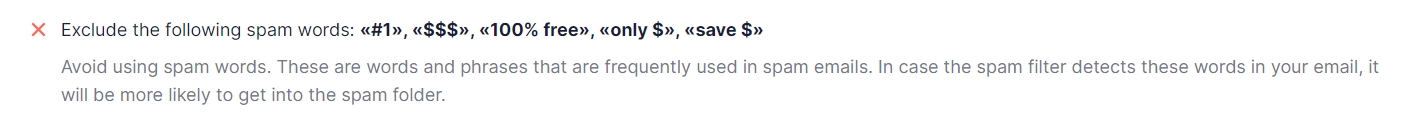 Recommendation to exclude spam words from the campaign