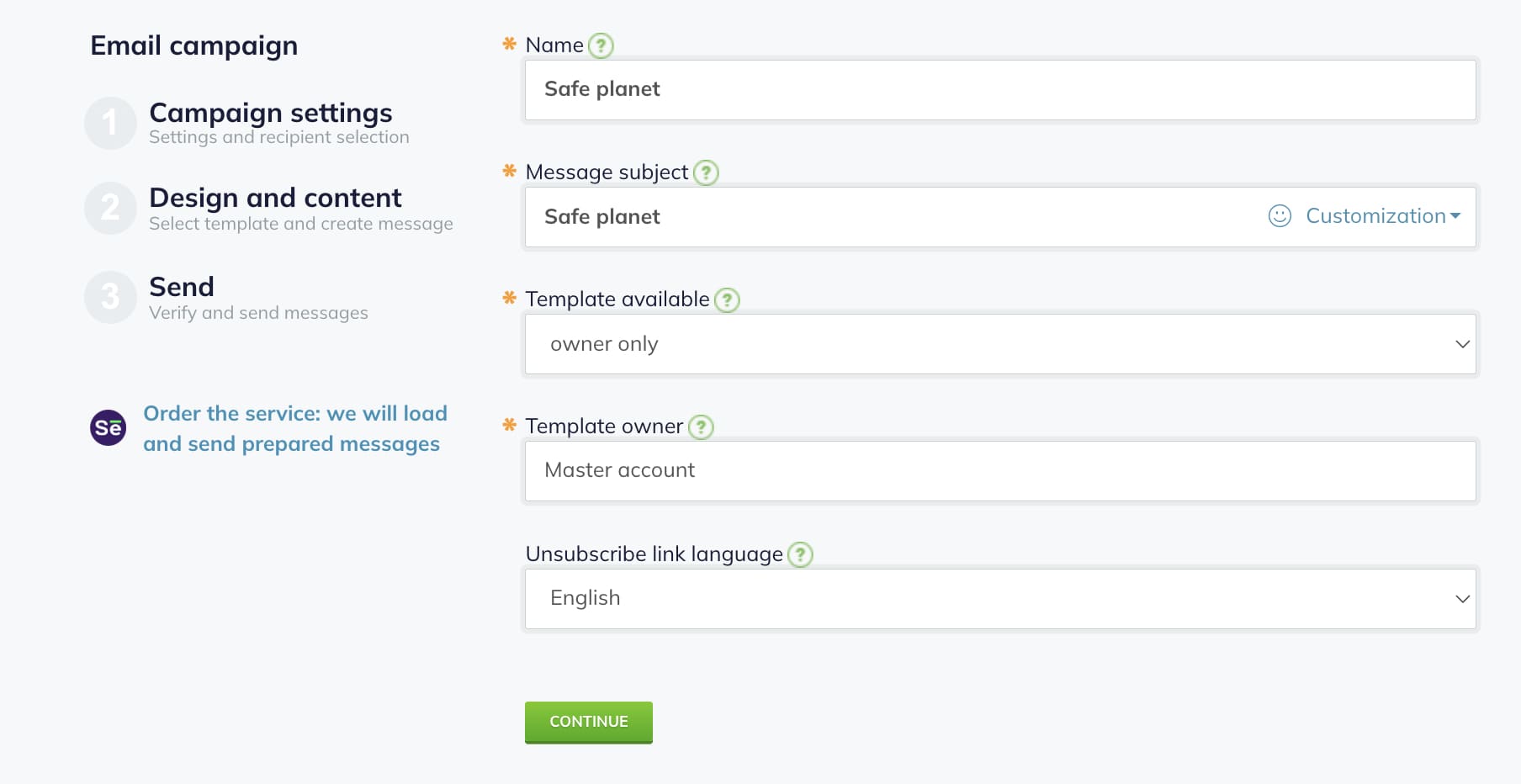 Edit the fields on this page if necessary.