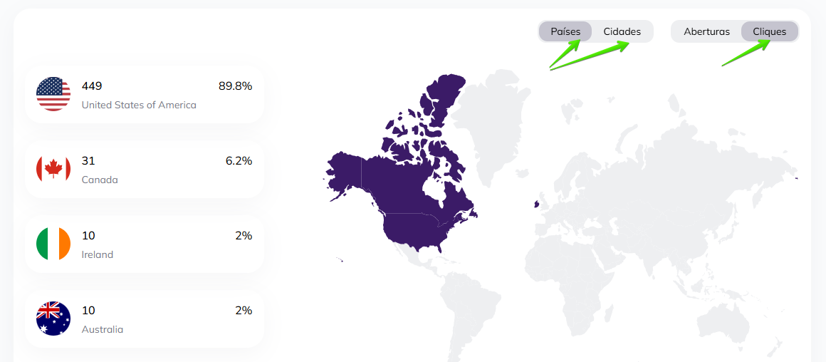 Visualize a geografia dos cliques na Selzy
