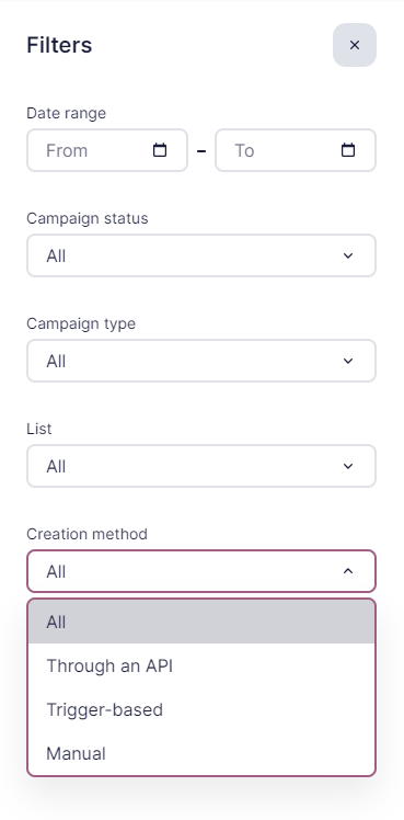 How to filter your campaign search results by creation method