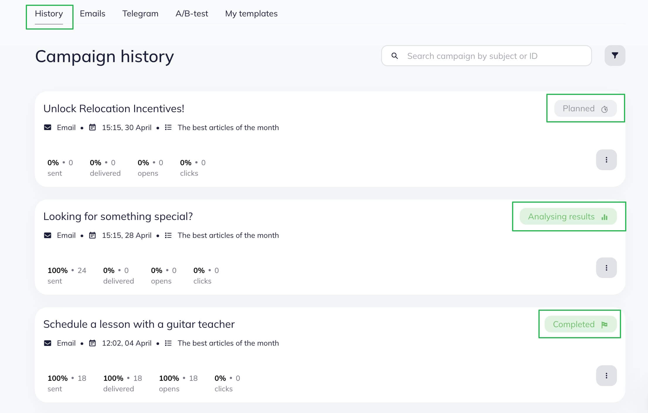 The history page