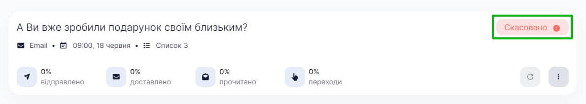 Приклад розсилки зі статусом «Скасовано»