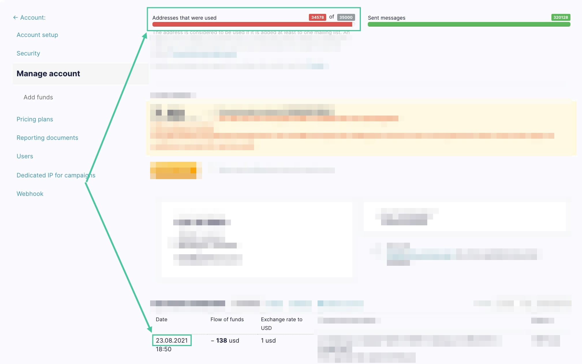 The available contact amount and the plan’s activation date within the Lite or the Standard plans.